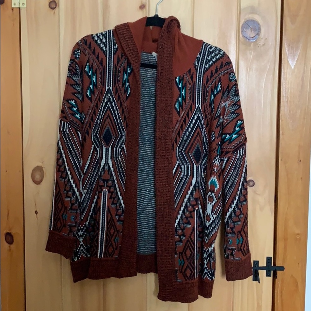 UO Oversized Hooded Aztec Print Cardigan